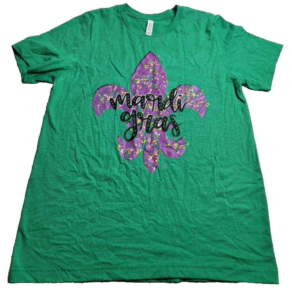 Bella Canvas Mardi Gras Green‎ Short Sleeve T-Shirt Women's Medium Fleur-De-Lis